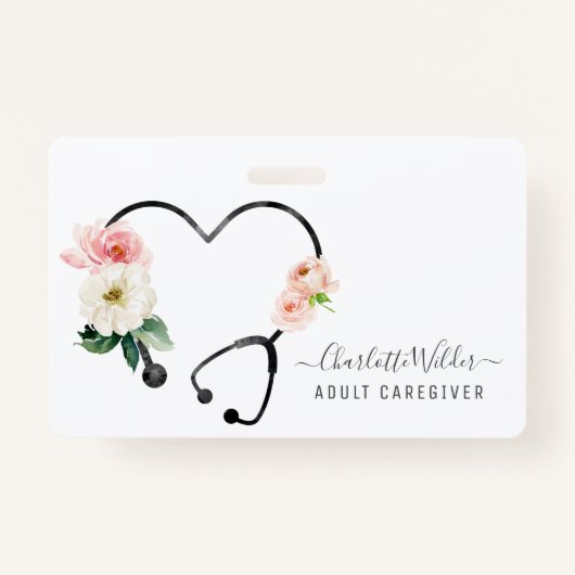 Badge Soins infirmiers Santé Soins Floral Stethoscope (Devant)