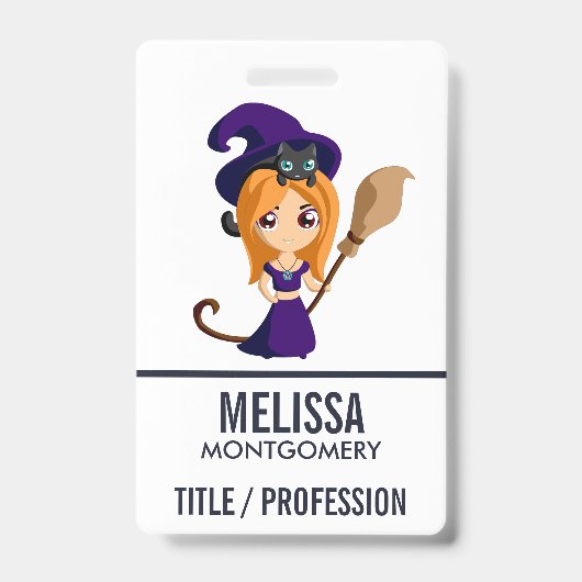 Badge Sorcière mignonne en Casquette violet Halloween (Avant)