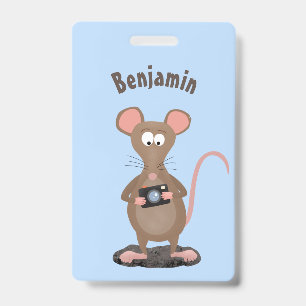 Badge Souris drôle avec illustration de dessin animé d'a