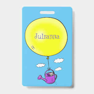 Badge Souris mignonne dans un arrosoir avec un ballon de