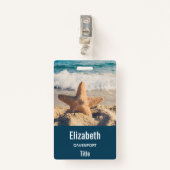 Badge Starfish sur une plage de sable Photo (Devant avec clip)