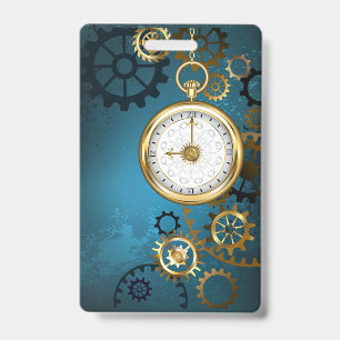 Badge Steampunk turquoise Background with Gears