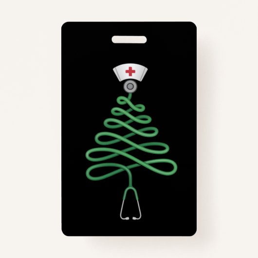 Badge Stethoscope Arbre de Noël Infirmière Scrub Xmas (Devant)
