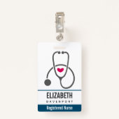 Badge Stéthoscope de soins infirmiers gris simple (Dos avec clip)