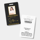 Badge Stéthoscope doré ECG Wave EKG Line | Photo d'ident (Avant & arrière)