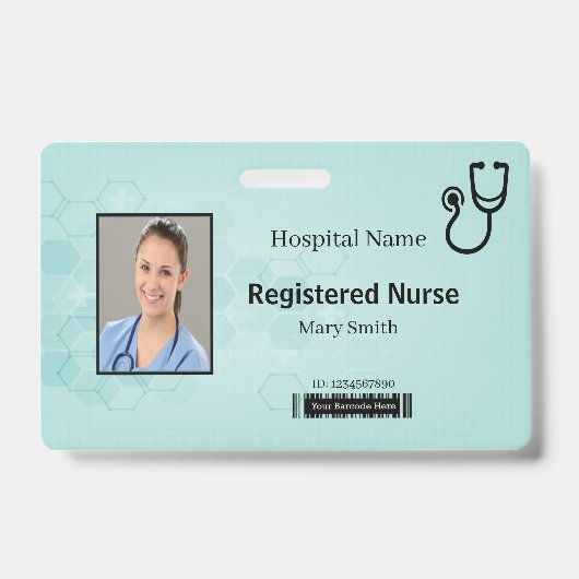 Badge Stéthoscope médical hexagonal Photo ID (Avant)