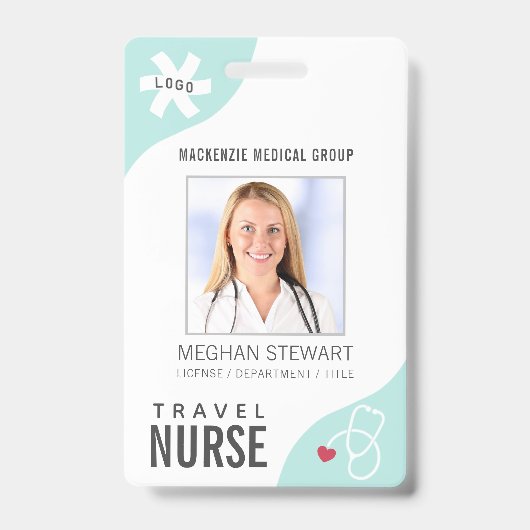 Badge Stéthoscope médical modifiable Menthe infirmière i (Avant)