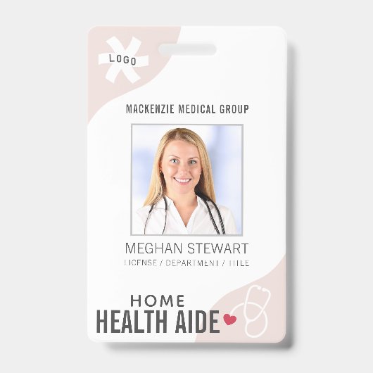 Badge Stéthoscope médical modifiable rose AIDE SOINS DE (Avant)