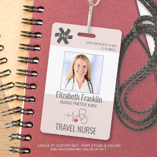 Badge Stethoscope Médicale Blush Pink VOYAGE INFIRMIÈRE