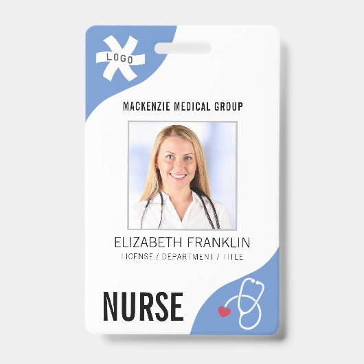 Badge Stethoscope Médicale Editable Blue NURSE (Face)