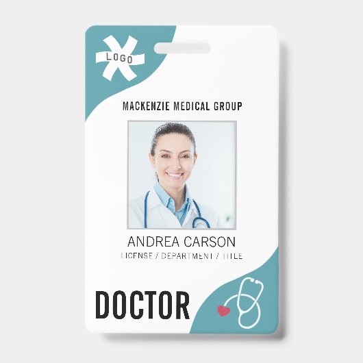 Badge Stethoscope Médicale MÉDECIN Turquoise modifiable (Face)