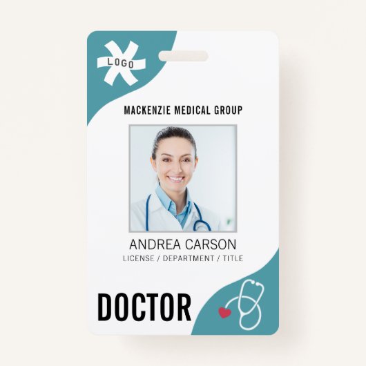 Badge Stethoscope Médicale MÉDECIN Turquoise modifiable (Devant)