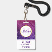 Badge Strass à paillettes rose et violet (Avant avec lanière)