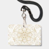 Badge Style Boho Blanc Or Mandala Floral (Avant avec lanière)
