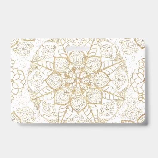 Badge Style Boho Blanc Or Mandala Floral (Avant)
