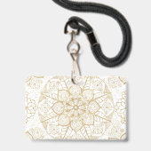 Badge Style Boho Blanc Or Mandala Floral (Arrière avec lanière)