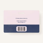 Badge Style de couleur à deux voies Marine bleu sec Nom  (Dos)