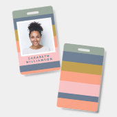 Badge Style moderne rayures Joli Nom de Terre Photo (Recto et verso)