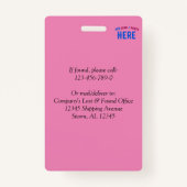 BADGE STYLISÉ MODERNE PERSONNALISÉ ROSE CHAUD MARQUÉ RET (Dos)