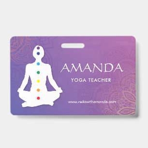 Badge Sukhasna Pose Purple Mandala Chakra Nom Insigne