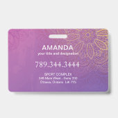 Badge Sukhasna Pose Purple Mandala Chakra Nom Insigne (Back)