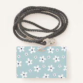 Badge Summer Boho Blue White Daisy Flowers (Derrière avec lanière)