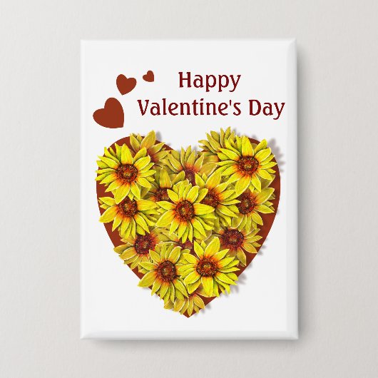 Badge Sunflower Heart Valentine's Day Button (Recto)