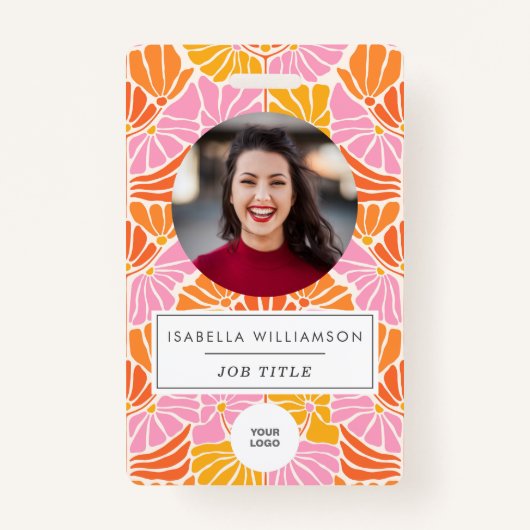 Badge Super Boho rose Floral employé unique ID photo (Devant)