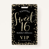 Badge Sweet 16 Chic Black Gold Parties scintillant Anniv (Devant)