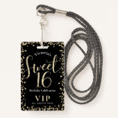 Badge Sweet 16 Chic Black Gold Parties scintillant Anniv (Devant avec lanière)