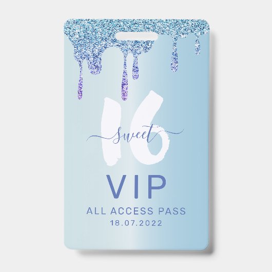 Badge Sweet 16 Ice Blue Metallic Invitation Anniversaire (Avant)