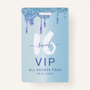 Badge Sweet 16 Ice Blue Metallic Invitation Anniversaire