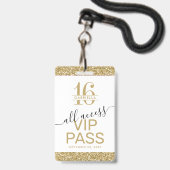 Badge Sweet 16 Invitation VIP Pass Blanc et or (Avant avec lanière)