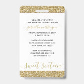 Badge Sweet 16 Invitation VIP Pass Blanc et or (Arrière)