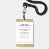 Badge Sweet 16 Invitation VIP Pass Blanc et or (Arrière avec lanière)