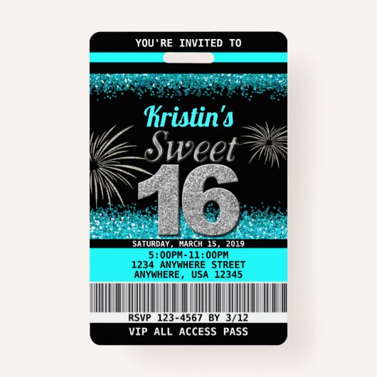 Badge Sweet 16 Invitations d'anniversaire (Devant)