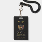 Badge Sweet 16 Masquerade Black Gold VIP Invitation (Front with Lanyard)