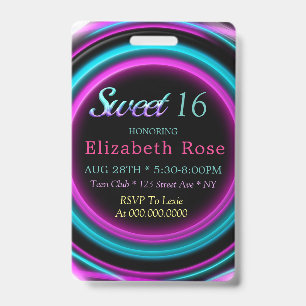 Badge Sweet 16 Neon fête d'anniversaire