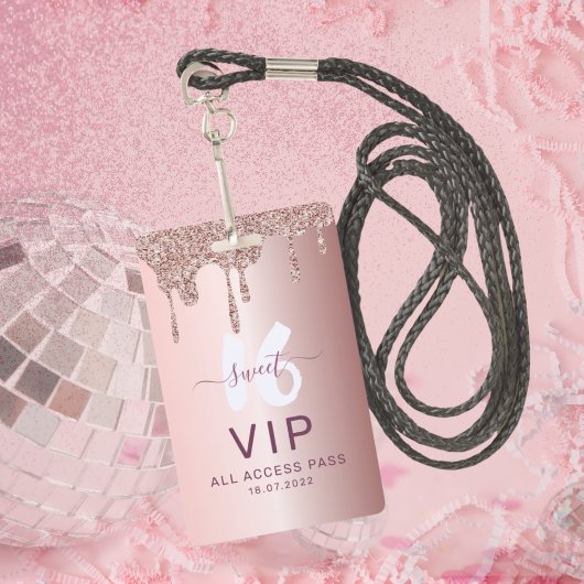 Badge Sweet 16 Parties scintillant Rose or Invitation d'