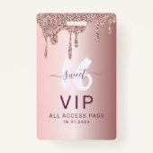 Badge Sweet 16 Parties scintillant Rose or Invitation d' (Devant)