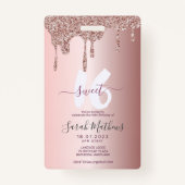 Badge Sweet 16 Parties scintillant Rose or Invitation d' (Dos)