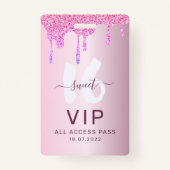 Badge Sweet 16 Parties scintillant rose VIP Invitation A (Devant)