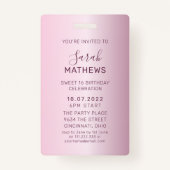 Badge Sweet 16 Parties scintillant rose VIP Invitation A (Dos)