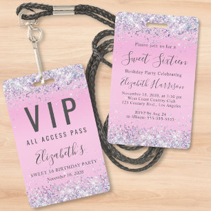 Badge Sweet 16 Parties scintillant rose VIP Pass Anniver
