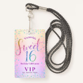 Badge Sweet 16 Rainbow Parties scintillant Ombre Anniver (Devant avec lanière)