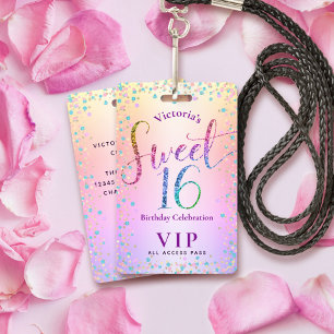 Badge Sweet 16 Rainbow Parties scintillant Ombre Anniver