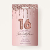 Badge Sweet 16 Rose Parties scintillant or Invitation An (Dos)