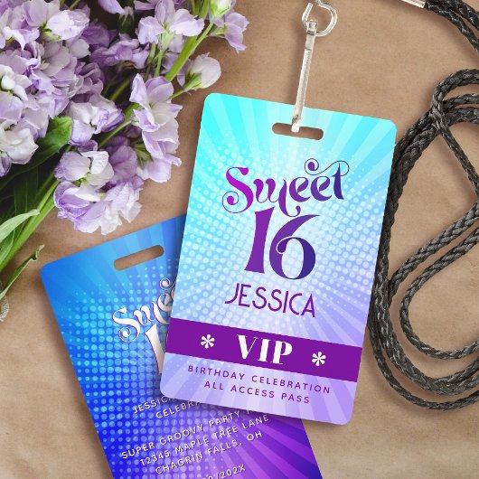 Badge Sweet 16 Super Purple Blue Gradient Boho VIP Pass