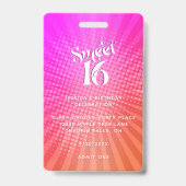 Badge Sweet 16 Super Rose Orange Dégradé Boho VIP Pass (Arrière)