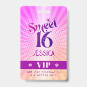 Badge Sweet 16 Super Rose Orange Dégradé Boho VIP Pass (Avant)